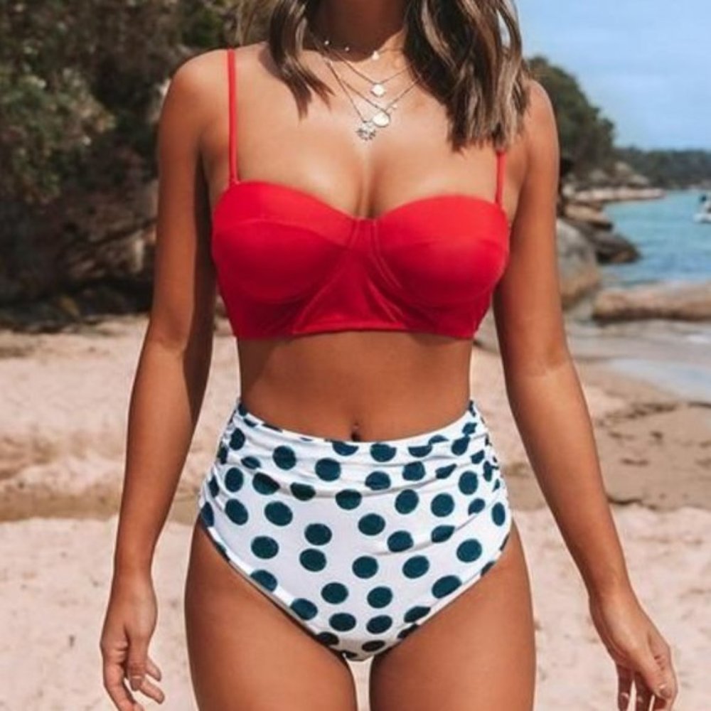 Red & Polka Dot High Waist Bikini Size XXL